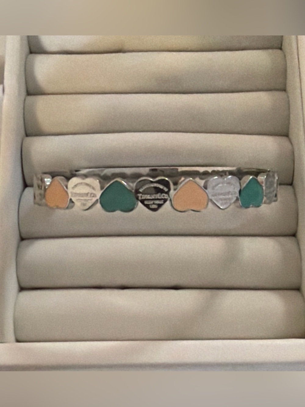 Brighton Silver-Tone Heart Link Bracelet with Green & Peach Enamel